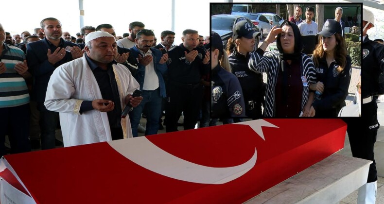 Polis eşini son yolculuğuna selam vererek uğurladı